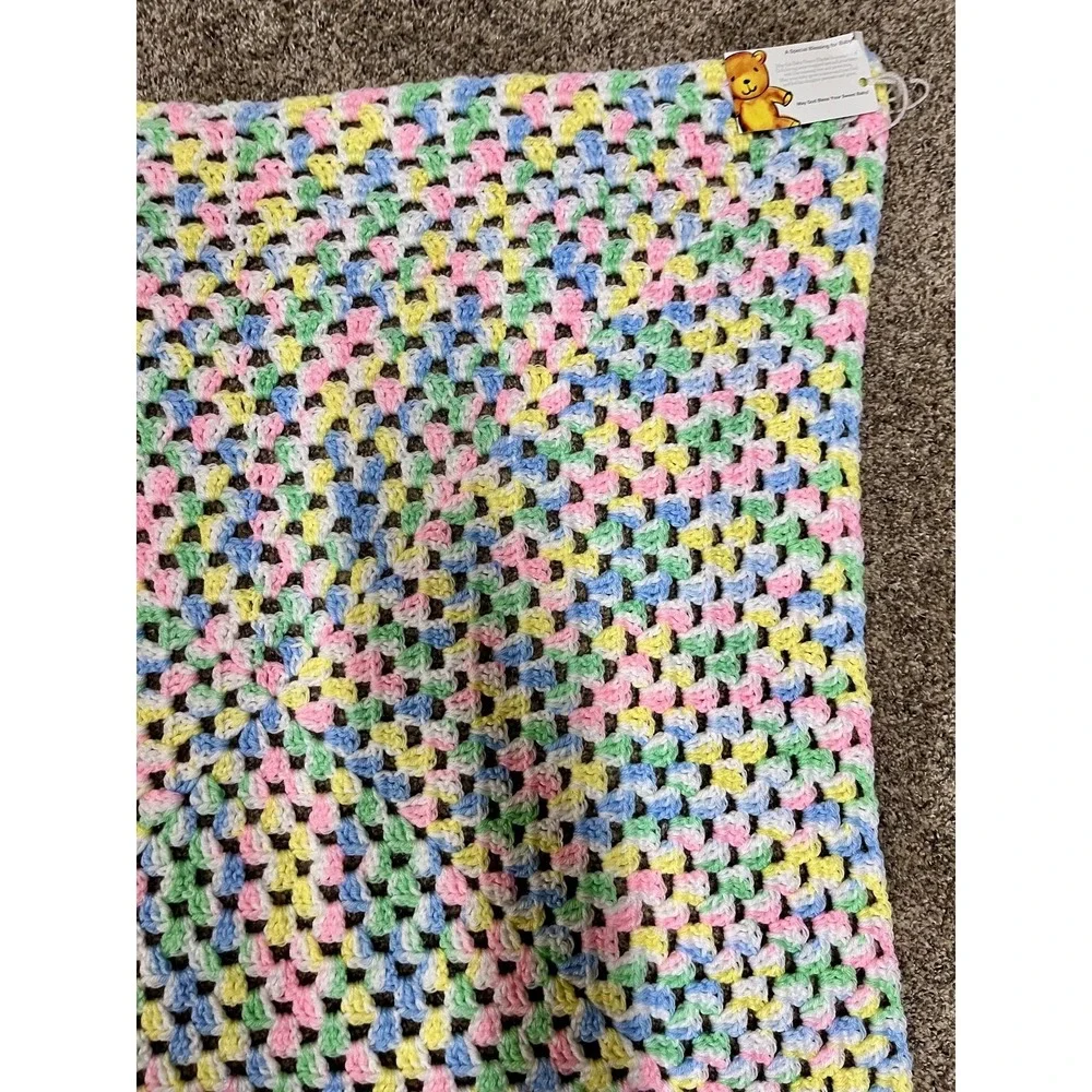 Handmade Baby Girl Crochet‎ Receiving Blanket Multicolor Pastel Soft Throw